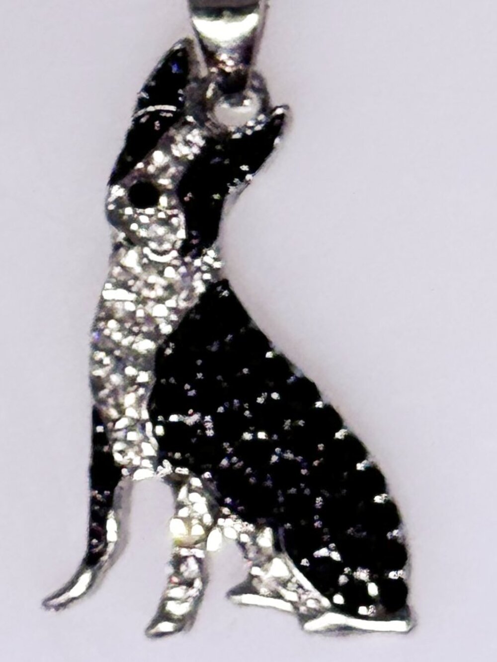 Sitting Boston Terrier dog pendant necklace, rhinestones, NWOT